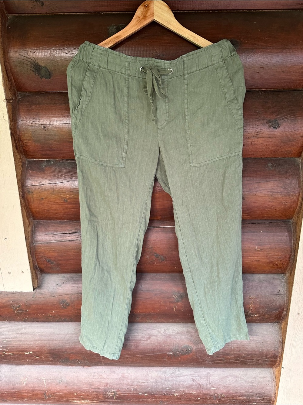 Kut from the Kloth Olive Drawstring Casual Linen Blend Pants